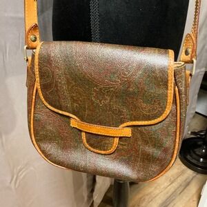 Etro Vintage Paisley Crossbody Coated Canvas Leather Trim Flap As-Is Bag